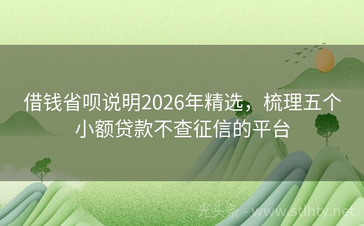 借钱省呗说明2026年精选,梳理五个小额贷款不查征信的平台
