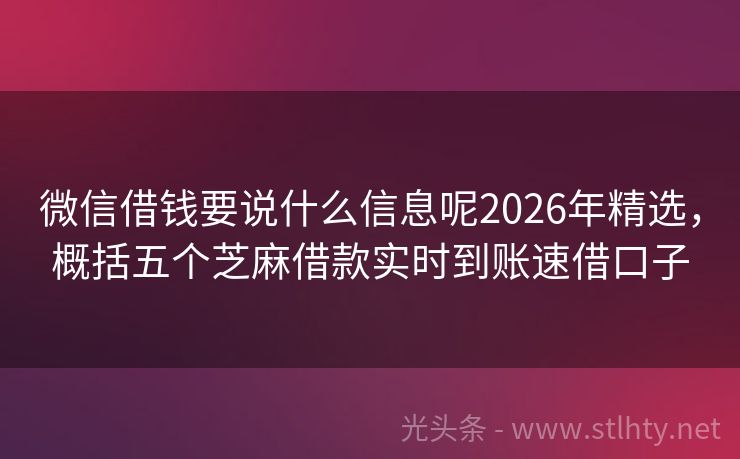 微信借钱要说什么信息呢2026年精选,概括五个芝麻借款实时到账速借口子