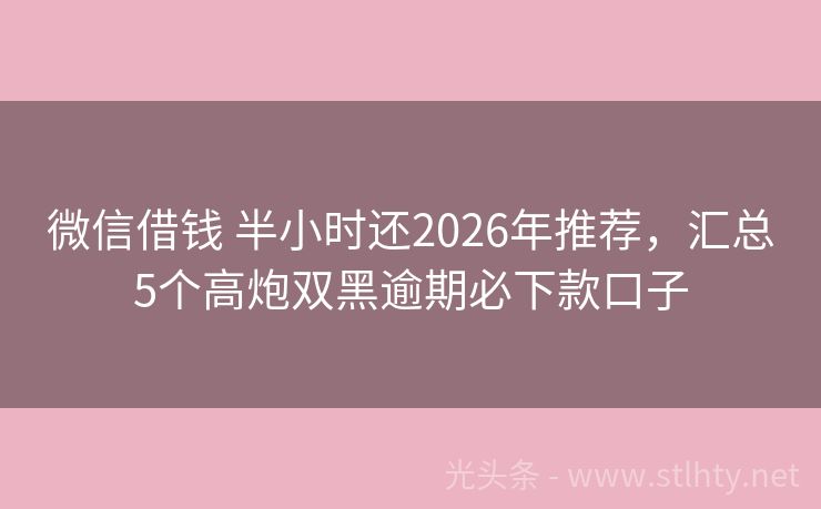 微信借钱 半小时还2026年推荐,汇总5个高炮双黑逾期必下款口子