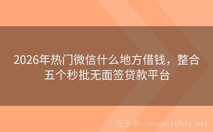 2026年热门微信什么地方借钱,整合五个秒批无面签贷款平台