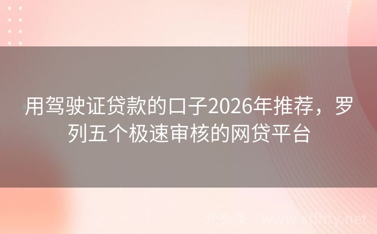 用驾驶证贷款的口子2026年推荐，罗列五个极速审核的网贷平台