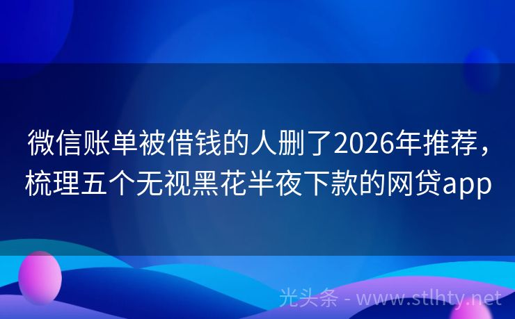微信账单被借钱的人删了2026年推荐，梳理五个无视黑花半夜下款的网贷app