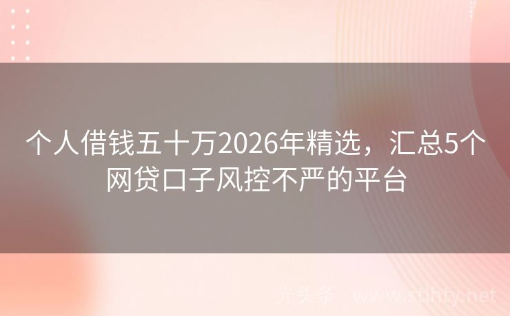 个人借钱五十万2026年精选，汇总5个网贷口子风控不严的平台