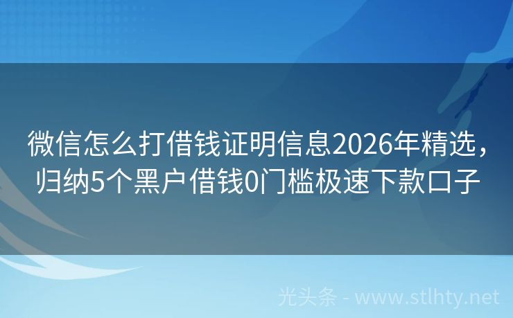 微信怎么打借钱证明信息2026年精选，归纳5个黑户借钱0门槛极速下款口子