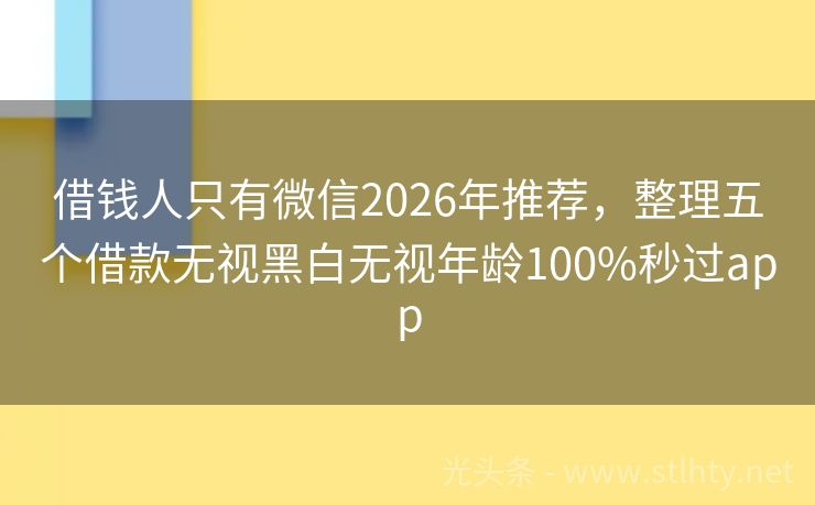 借钱人只有微信2026年推荐,整理五个借款无视黑白无视年龄100%秒过app