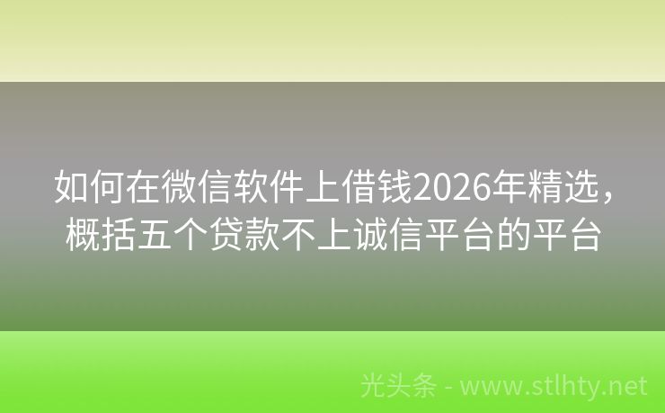如何在微信软件上借钱2026年精选,概括五个贷款不上诚信平台的平台