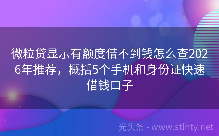 微粒贷显示有额度借不到钱怎么查2026年推荐,概括5个手机和身份证快速借钱口子