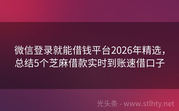 微信登录就能借钱平台2026年精选，总结5个芝麻借款实时到账速借口子
