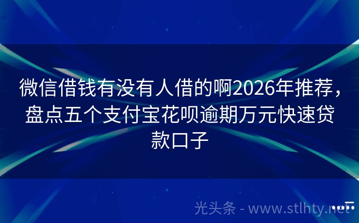 微信借钱有没有人借的啊2026年推荐，盘点五个支付宝花呗逾期万元快速贷款口子