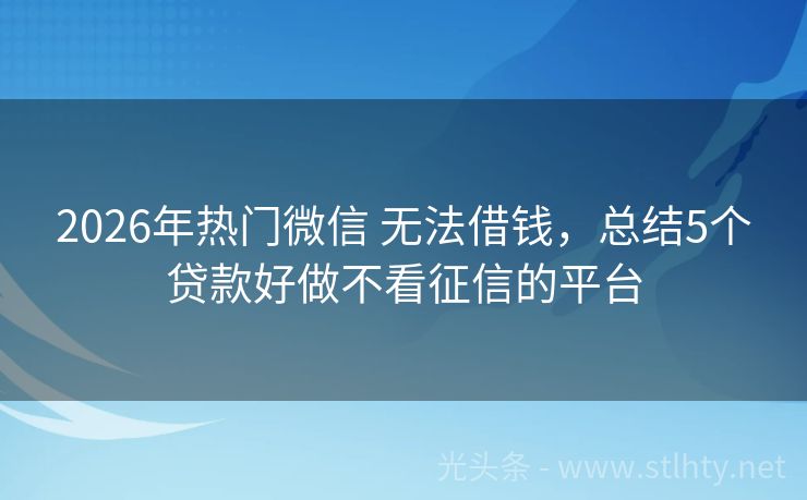 2026年热门微信 无法借钱,总结5个贷款好做不看征信的平台