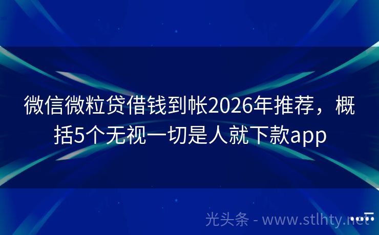 微信微粒贷借钱到帐2026年推荐，概括5个无视一切是人就下款app