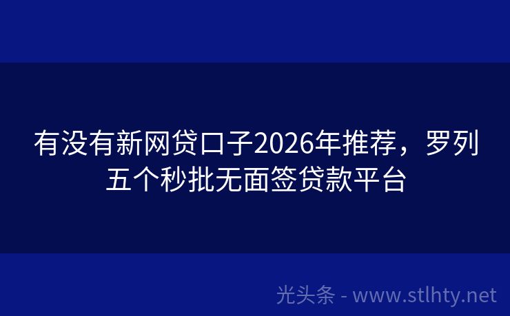 有没有新网贷口子2026年推荐,罗列五个秒批无面签贷款平台