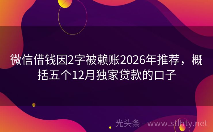 微信借钱因2字被赖账2026年推荐,概括五个12月独家贷款的口子