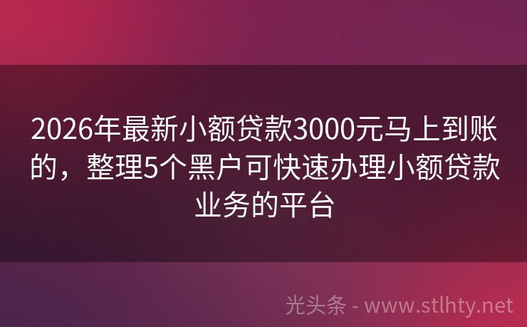 2026年最新小额贷款3000元马上到账的,整理5个黑户可快速办理小额贷款业务的平台