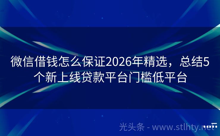 微信借钱怎么保证2026年精选，总结5个新上线贷款平台门槛低平台