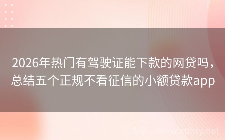 2026年热门有驾驶证能下款的网贷吗，总结五个正规不看征信的小额贷款app