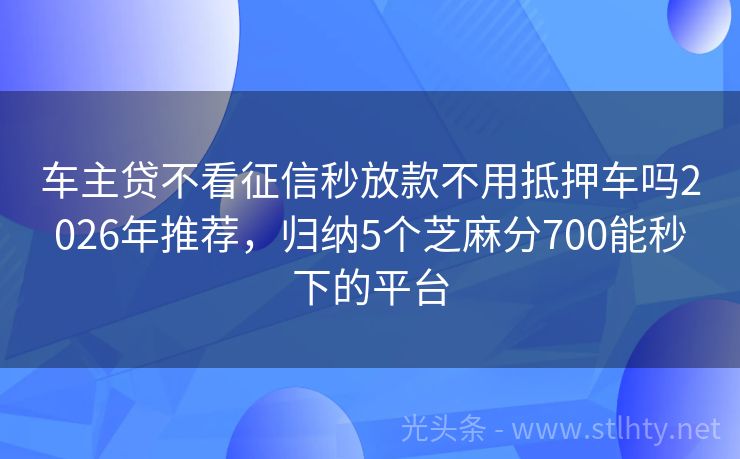 车主贷不看征信秒放款不用抵押车吗2026年推荐，归纳5个芝麻分700能秒下的平台