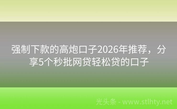 强制下款的高炮口子2026年推荐，分享5个秒批网贷轻松贷的口子