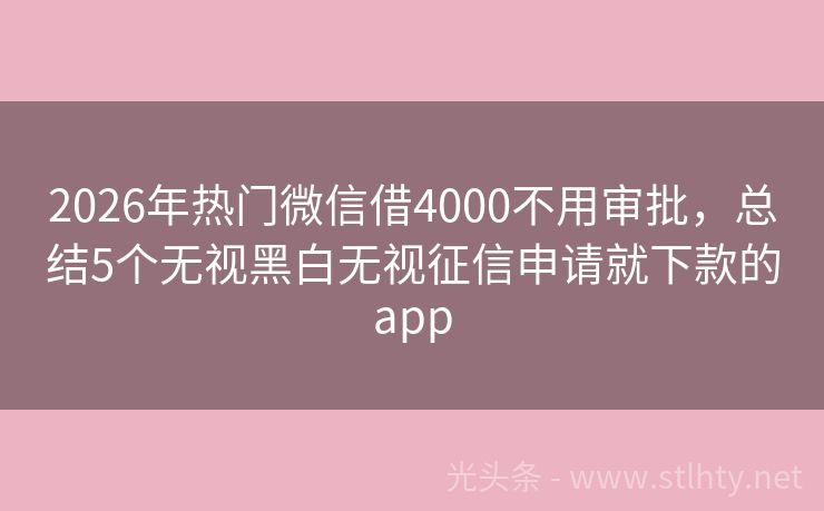 2026年热门微信借4000不用审批,总结5个无视黑白无视征信申请就下款的app