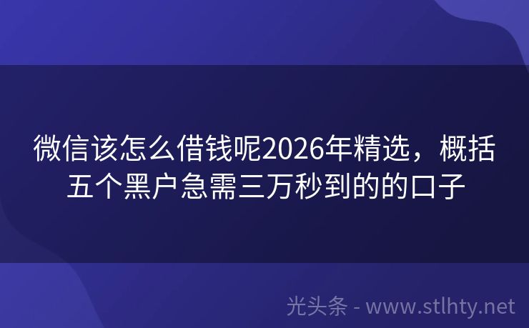 微信该怎么借钱呢2026年精选，概括五个黑户急需三万秒到的的口子