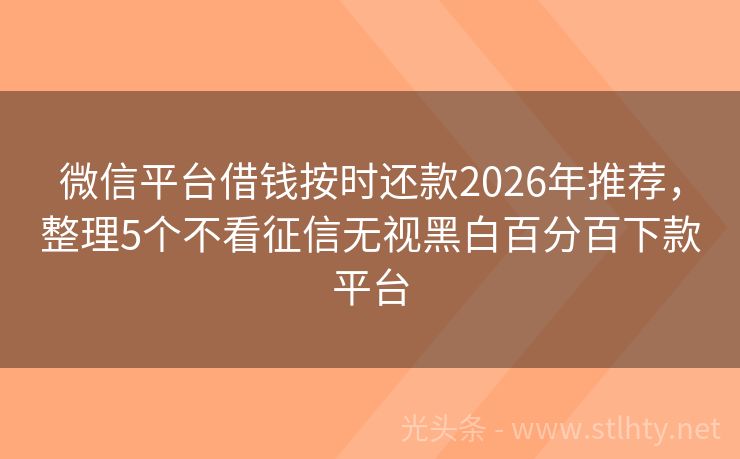 微信平台借钱按时还款2026年推荐,整理5个不看征信无视黑白百分百下款平台