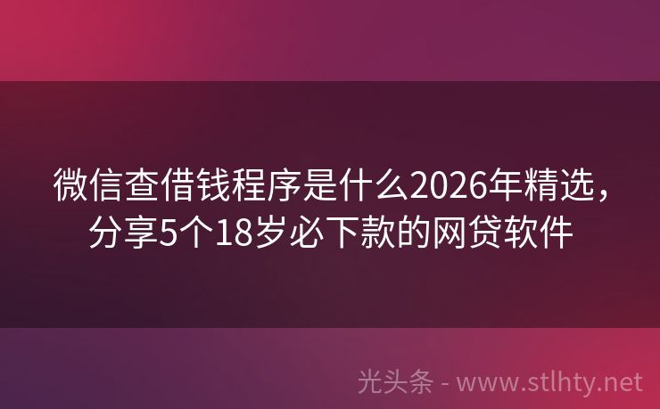 微信查借钱程序是什么2026年精选，分享5个18岁必下款的网贷软件