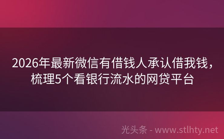 2026年最新微信有借钱人承认借我钱,梳理5个看银行流水的网贷平台