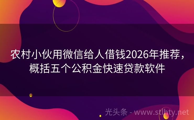 农村小伙用微信给人借钱2026年推荐，概括五个公积金快速贷款软件