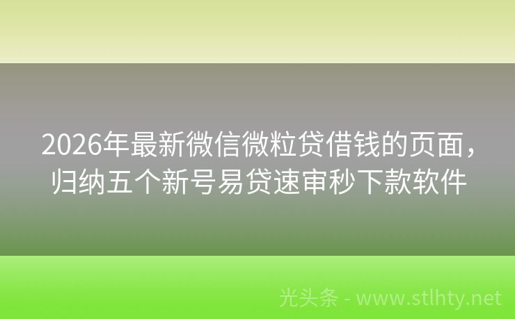 2026年最新微信微粒贷借钱的页面,归纳五个新号易贷速审秒下款软件