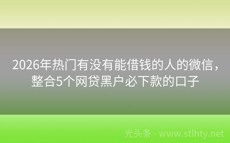 2026年热门有没有能借钱的人的微信,整合5个网贷黑户必下款的口子