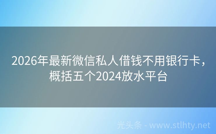 2026年最新微信私人借钱不用银行卡,概括五个2024放水平台