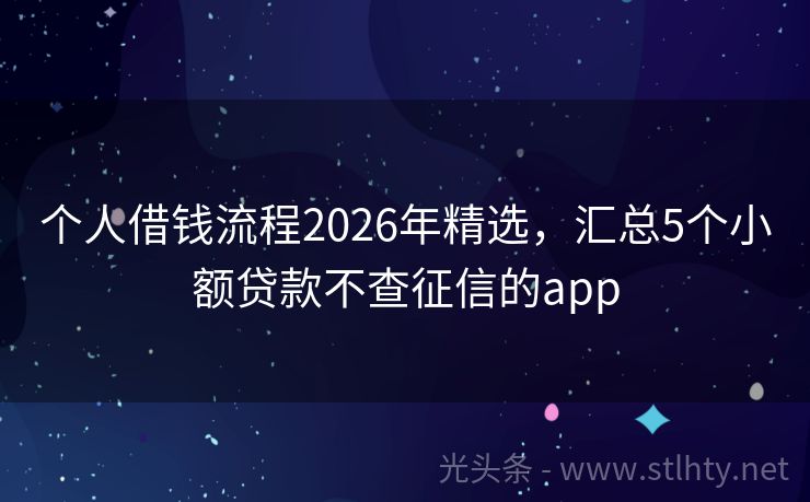 个人借钱流程2026年精选,汇总5个小额贷款不查征信的app