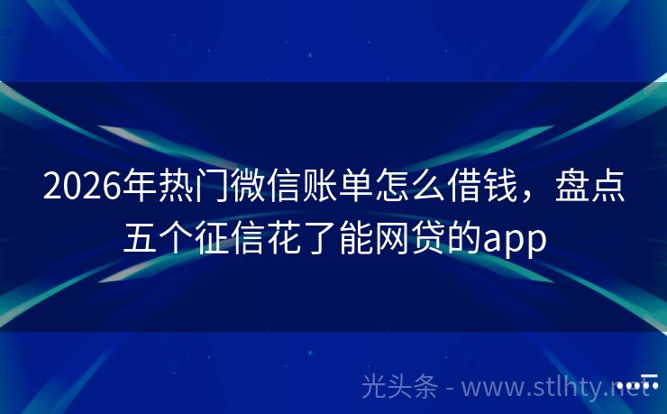 2026年热门微信账单怎么借钱，盘点五个征信花了能网贷的app