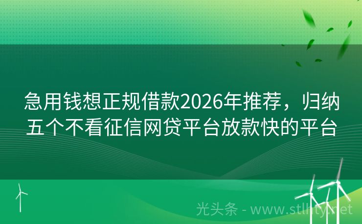 急用钱想正规借款2026年推荐，归纳五个不看征信网贷平台放款快的平台