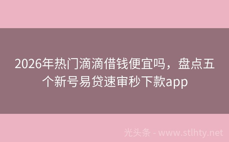 2026年热门滴滴借钱便宜吗，盘点五个新号易贷速审秒下款app