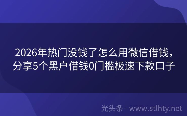 2026年热门没钱了怎么用微信借钱，分享5个黑户借钱0门槛极速下款口子