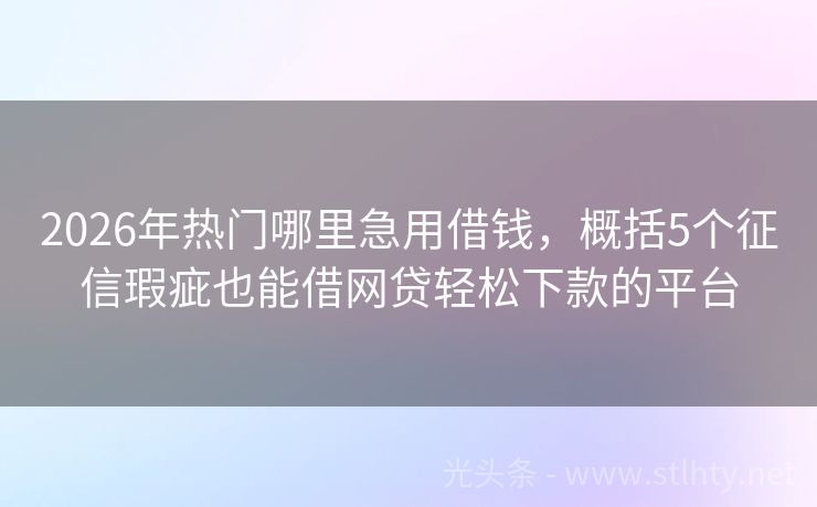 2026年热门哪里急用借钱，概括5个征信瑕疵也能借网贷轻松下款的平台