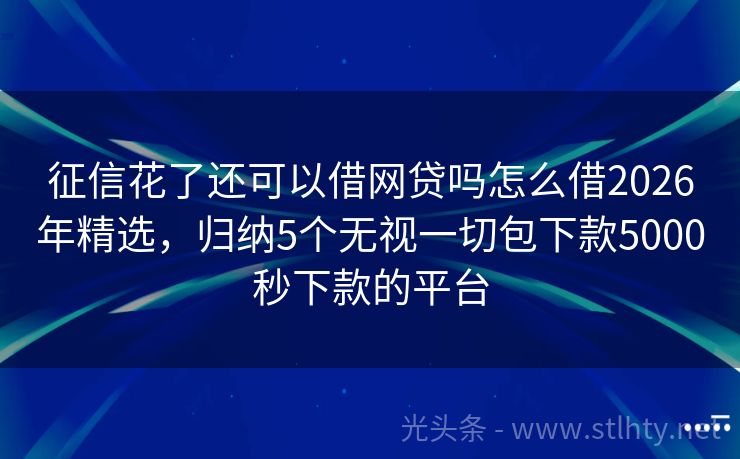 征信花了还可以借网贷吗怎么借2026年精选，归纳5个无视一切包下款5000秒下款的平台