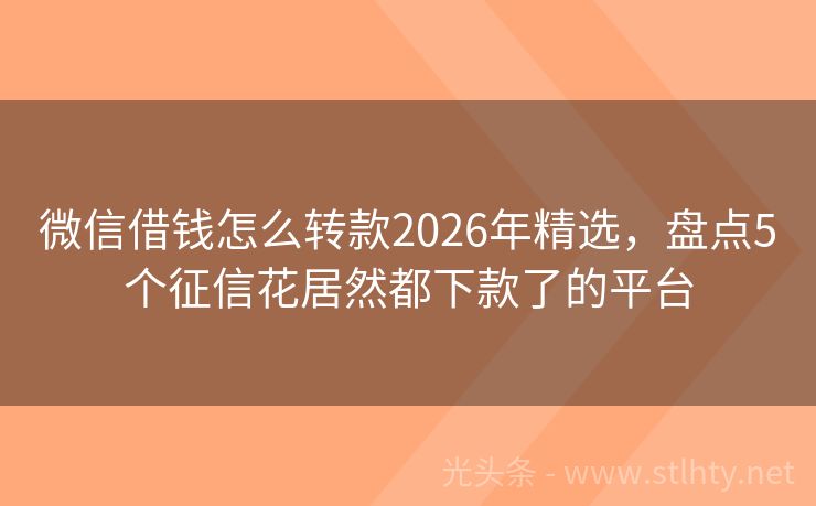 微信借钱怎么转款2026年精选，盘点5个征信花居然都下款了的平台