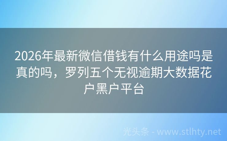 2026年最新微信借钱有什么用途吗是真的吗，罗列五个无视逾期大数据花户黑户平台