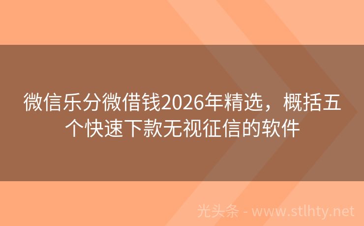 微信乐分微借钱2026年精选，概括五个快速下款无视征信的软件