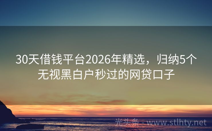 30天借钱平台2026年精选,归纳5个无视黑白户秒过的网贷口子