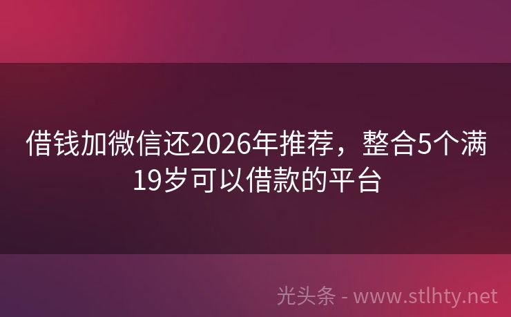 借钱加微信还2026年推荐，整合5个满19岁可以借款的平台