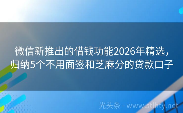 微信新推出的借钱功能2026年精选，归纳5个不用面签和芝麻分的贷款口子