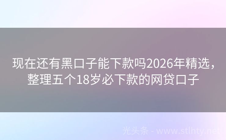 现在还有黑口子能下款吗2026年精选，整理五个18岁必下款的网贷口子