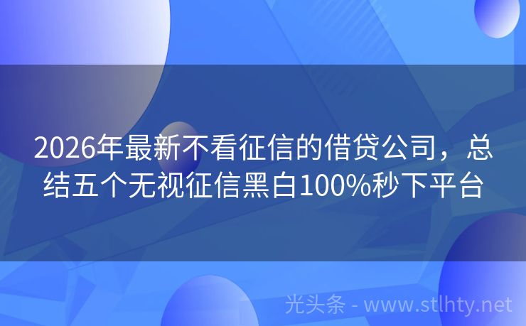 2026年最新不看征信的借贷公司，总结五个无视征信黑白100%秒下平台