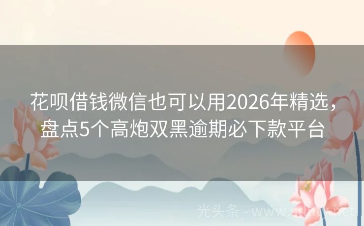花呗借钱微信也可以用2026年精选，盘点5个高炮双黑逾期必下款平台