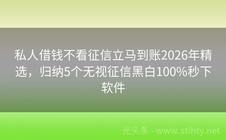私人借钱不看征信立马到账2026年精选,归纳5个无视征信黑白100%秒下软件