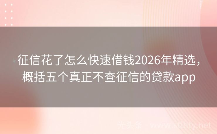征信花了怎么快速借钱2026年精选，概括五个真正不查征信的贷款app