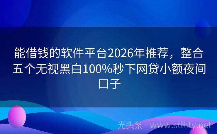 能借钱的软件平台2026年推荐，整合五个无视黑白100%秒下网贷小额夜间口子
